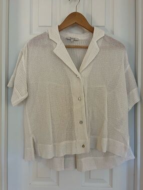Madewell Ivory Open-Knit Short Sleeve Button-Up Top